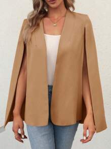 Women's Cape Blazer Split Sleeve Open Front Casual Jacket For Workwear - 卡其色 - 查看 4