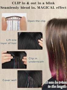 12 piezas Extensión de cabello sintético recto medio a presión, regalo de moda para fiesta para mujeres, paquete de 12 piezas extensión de pelo con brillos de 20 pulgadas, extensión de pelo de hada con brillo para fiesta, accesorios para el cabello brillantes