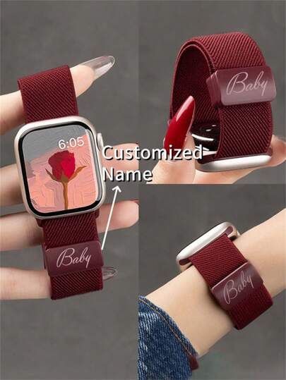 [Customized] Custom Name Nylon Valentine's Day Gift Compatible With Apple Watch Band Series S10 9 8 7 6 5 4 SE 38mm 40mm 41mm 42mm 44mm 45mm 46mm 49mm Women Men Strap Couple Gift