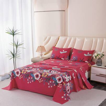 Juego de sábanas de princesa tamaño King para niños y niñas, juego de sábanas de flores de mariposa rosa, 4 piezas, diseño de corazón de diamante rosa kawaii, decoración de habitación para adolescentes y mujeres, juego de sábanas planas, 2 fundas de almohada