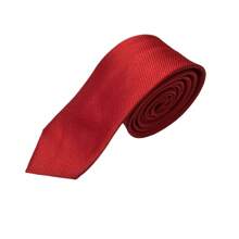 Premium Solid Plain Striped Slim Twill Tie - Red - View 2