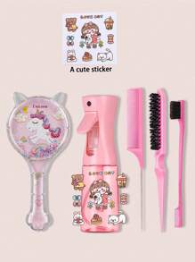 6 件套可爱儿童发饰刷套装、猫耳和独角兽设计发梳 - 彩色 - 查看 2