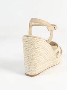 Giày sandal đế xuồng cao gót kiểu dáng thường ngày dành cho nữ, màu mơ, phù hợp với trang phục mùa xuân hè. - Màu be - Xem 3