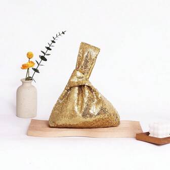 Classic Fashion Solid Color Sequin Embroidery Simple Wristlet Clutch Bag, Versatile For Going Out And Party