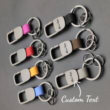 Customizable Engraving Matte Cowhide Genuine Leather Cross-Border DIY Keychain Pendant, Zinc Alloy Car Accessory