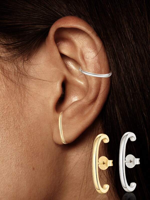 1PC 925 Sterling Silver Minimalist Suspender Ear Cuff Earrings For Women Wrap Earlobe Studs