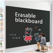 1 Roll Self-Adhesive Vinyl Removable Chalkboard Wallpaper, 5pcs Colored Chalks, Durable Dry Erase Wallpaper Message Board For Office, School, Home - Black - View 1