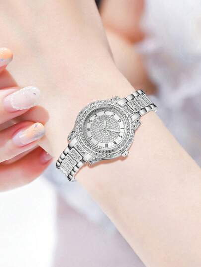 1pc Silvery Horloge able Luxurious Elegante Roman Digital Scale Dial Quartz Clothing Matching Giving Her Holiday view 4