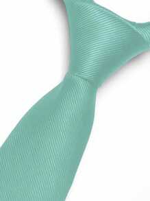 Premium Solid Plain Striped Slim Twill Tie - Mint Blue - View 1