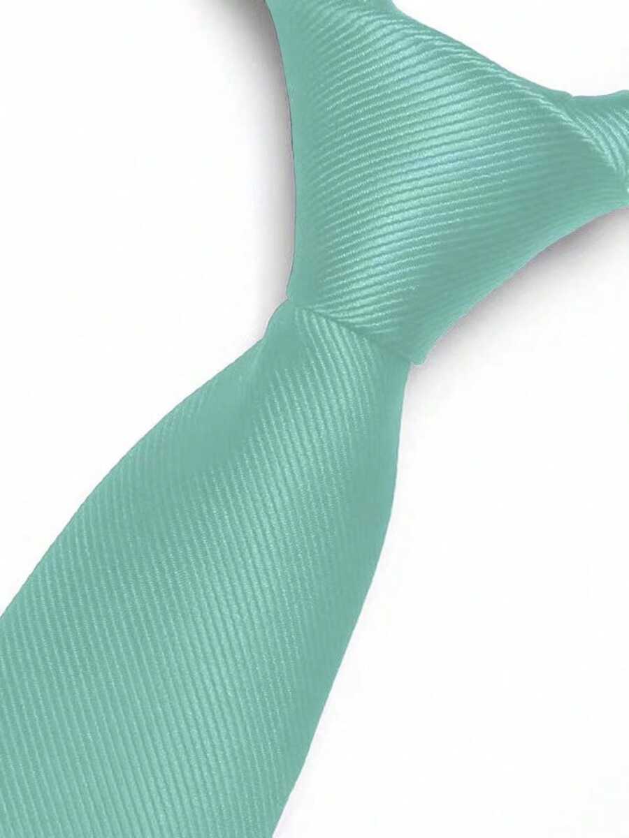 Premium Solid Plain Striped Slim Twill Tie - Mint Blue - View 1