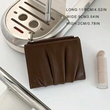 Korean Style Women Wrinkle Design Card Holder Minimalist Compact Multi-Card Slots Plain Versatile Card Case Wallet Purse Wallet Mini Wallet Small Wallet - Coffee Brown - View 2