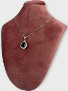 EverlyX 不銹鋼項鍊配淚珠吊墜和祖母綠寶石 - 銀色飾面配閃亮鋯石 - 高品質優雅精緻珠寶，適合特殊場合或時尚日常裝扮 - ✅ 24/72 小時送貨到西班牙