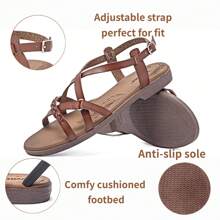 Ataiwee Women's Flat Sandals Dressy Summer Sandals Comfortable Walking Sandals - Brown - View 7