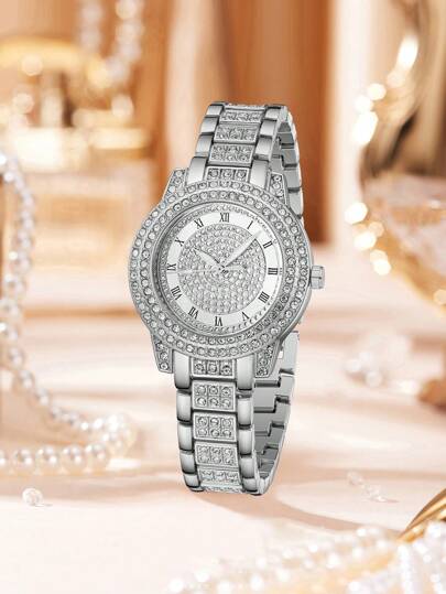 1pc Silvery Horloge able Luxurious Elegante Roman Digital Scale Dial Quartz Clothing Matching Giving Her Holiday view 2