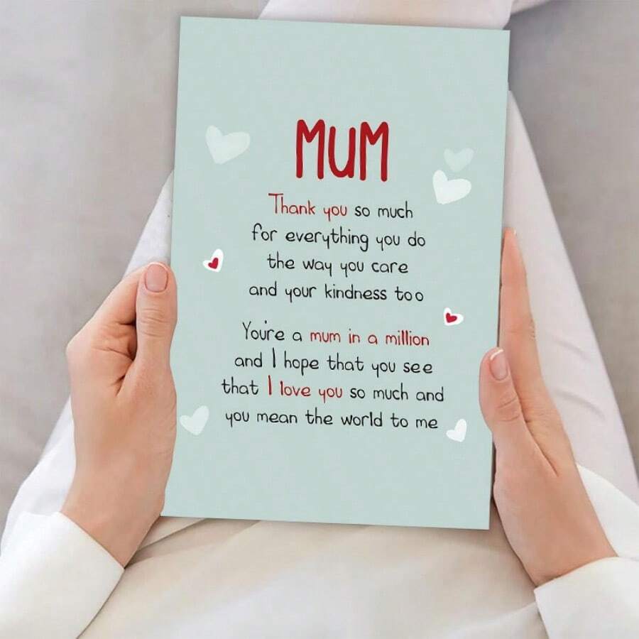 1 张真挚的母亲节贺卡，“你是我的整个世界”纸卡，带红色信封，感谢妈妈、奶奶或女儿，送给家庭的贴心礼物，温暖而感性的设计，俏皮的字体和红色爱心，非常适合在母亲节表达爱与感激