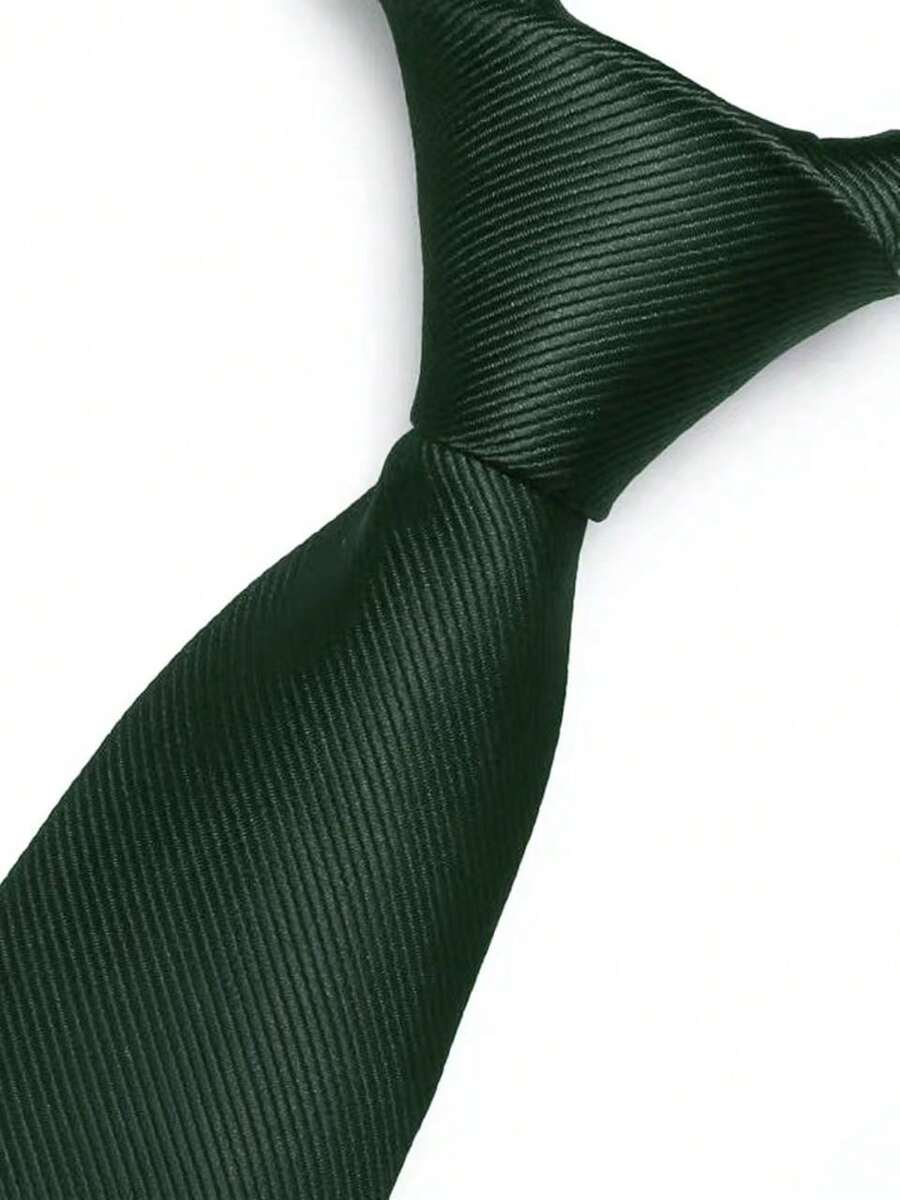 Premium Solid Plain Striped Slim Twill Tie - Dark Green - View 1