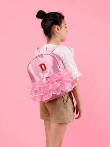 1pc Girls' Nylon Zipper A-Z 26 Letter Fashion Lace Dance Bag, Ballet Bag, Latin Dance Backpack, Suitable For Daily Use (Random Zipper) (DIY Letter Stickers) - Pink - View 4