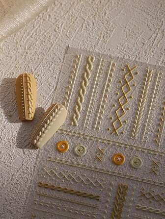 1 feuille Autocollants pour ongles 5D effet en relief, autocollants d'art pour ongles de pulls tricotés, décalcomanies DIY pour la Saint-Valentin, décorations de manucure