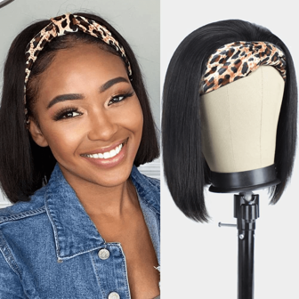 8"-14" Bob Headband Wigs Human Hair Short Bob Headband Wigs Straight Bob Human Hair Wigs Glueless Wigs Black Short Straight Wigs Human Hair Short Bob Headband Wigs