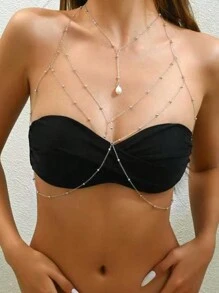 Summer Sexy Bikini Pearl Bead Tassel Bead Harness Cross Bra Chest Body Chain  Adjustable Plus Size Bikini Beach Star Waist Body Chain Belt Belly Jewelry Summer Beach Vacation Party Accessories For Women And Girls