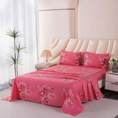 Juego de sábanas de princesa tamaño King para niños y niñas, juego de sábanas de flores de mariposa rosa, 4 piezas, diseño de corazón de diamante rosa kawaii, decoración de habitación para adolescentes y mujeres, juego de sábanas planas, 2 fundas de almohada