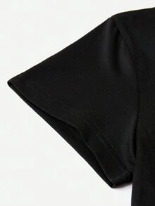 Women's Funny Letter Print Round Neck Short Sleeve Casual Daily T-Shirt, Summer Tops - Black - View 3