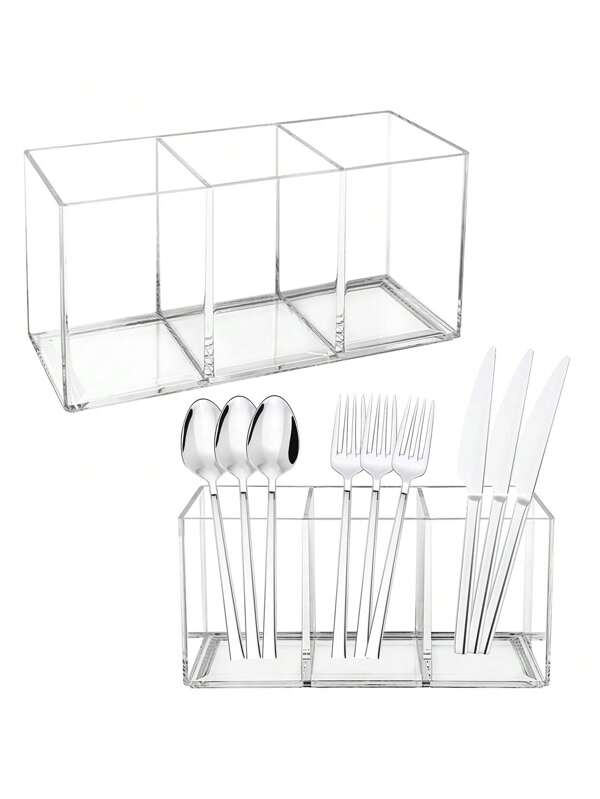 1 pezzo Scatola portaposate da 3 scomparti, portaposate in plastica trasparente adatto per cucchiai, forchette, ideale per feste, organizzazione del piano cucina