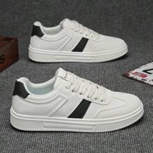 男士休闲拼色运动鞋，透气轻便的鞋子，适合户外散步和驾驶，适合所有季节 - 白黑 - 查看 1