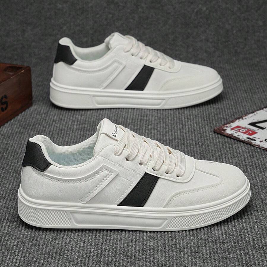 男士休闲拼色运动鞋，透气轻便的鞋子，适合户外散步和驾驶，适合所有季节 - 白黑 - 查看 1