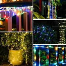 1 pieza Luces de cadena LED alimentadas por energía solar, 50/100/200 LED, luces de cuerda para exteriores, blanco cálido/blanco colorido, 8 modos de iluminación, decoración festiva DIY para Navidad/Halloween, jardín, cama elástica, árbol de Navidad, carpa de camping, voltaje máximo de 36V, sin batería, batería solar de níquel, no extraíble - Blanco cálido - Ver 10
