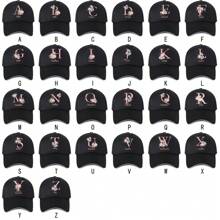 1pc Customized Sun Hat Unisex Baseball Caps Student Personalized Custom Name Initials A To Z Pattern Sport Snapback Cap Personal Tailor Summer Hats Hip Hop Golf Tat Outdoor UV Protection Hat Gift For Women Custom Text Adjustable Hat, Dad Hat - Black - View 2