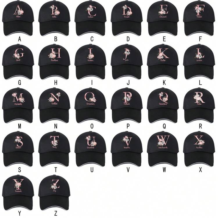 1pc Customized Sun Hat Unisex Baseball Caps Student Personalized Custom Name Initials A To Z Pattern Sport Snapback Cap Personal Tailor Summer Hats Hip Hop Golf Tat Outdoor UV Protection Hat Gift For Women Custom Text Adjustable Hat, Dad Hat - Black - View 2