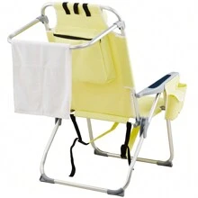 1pc Folding Beach Chair, Outdoor Chair, Back Bag And Side Cup Holder, (24.8 X 27.56 X 38.98) In  Heightened Oxford Cloth Silver White Aluminum Tube Bearing 100kg Beach Chair Yellow
