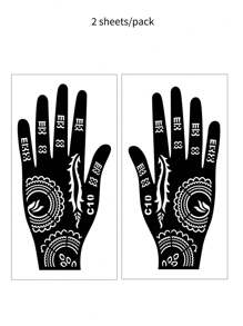 2 fogli di stencil all'henné, con disegni di luna, stelle e motivi a pois, stencil per tatuaggi temporanei per mani e piedi, modelli di mehndi con motivi traforati per il body painting delle donne, adatti per matrimoni e festival - Multicolore - Visualizzare 13