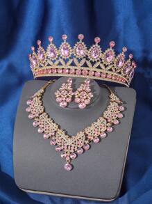 Set de 4 piezas de accesorios de pelo y corona de lujo con cristales para mujeres, incluye tiara, collar y decoraciones para el cabello de novia y boda embellecidos con rhinestones, ideal para bailes formales