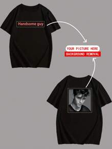 [Personalizado y a medida] Servicio de personalización de camiseta de marca para hombres, compatible con la personalización de textos exclusivos en la parte delantera y patrones creativos/diseños de anime/fotos de pareja/mascota/selfis en la parte trasera, ropa de verano elegante y versátil, ornamentación, estilo Dawg, moda, hipster, sobrio, disfraz fácil, moda modesta, elegancia mínima, personalizado casual, único, regalos personalizados ideales para él, familia, novio, amigos, niños para aniversarios, cumpleaños, vacaciones/vacaciones