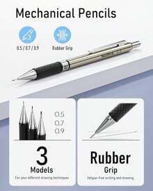 6PCS Art Mechanical Pencil Set, 3PCS Metal Drafting Pencil 0.5 Mm & 0.7 Mm & 0.9 Mm & 3PCS 2mm Graphite Lead Holder (2B HB 2H) For Writing, Sketching Drawing With Lead Refills Case - 銀色 - 查看 3