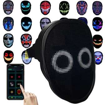 LED Mask- Programmable APP Bluetooth Customizable Light-Up Face Mask For Festivals Parties Raves Cosplay Christmas Gift (AA Battery)