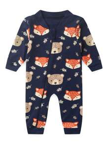 BEBE FOFUXO Baby Jumpsuit Without Feet With Zipper Suede Print (NB/S/M/L/1) - Navy Blue - View 2