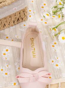 1 双女童蝴蝶结 PU 系带设计可爱儿童平底鞋 - 粉色 - 查看 10