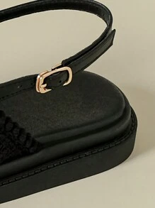 Women's Thick Sole Strap Buckle Sandals With Tassel Braided Bohemian Style, Black Retro Open Toe Non-Slip Comfortable Summer New Platform Wedge Heel Beach Roman Shoes