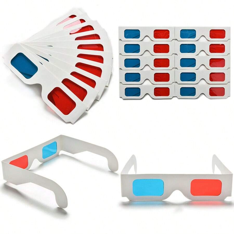 10pcs Red & Blue 3D Paper Glasses For Movies
