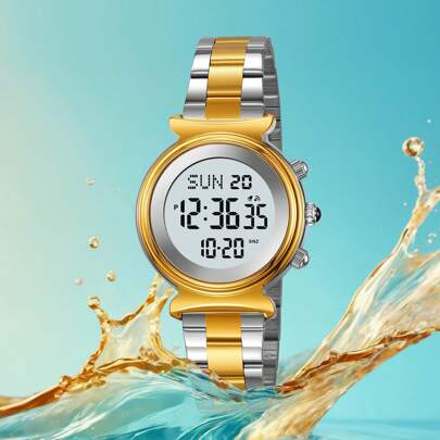  SKMEI 2408 优雅女士数字手表时尚银色不锈钢表带防水超薄闹钟手表新品