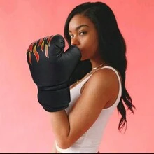 4件套燃爆拳击台！时尚火焰图案拳击手套 - 黑色 - 查看 6