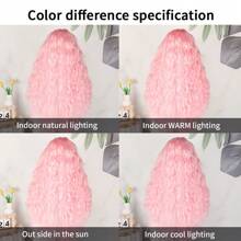 Peluca rizada suelta y larga de 26 pulgadas con encaje frontal 13x4, sin pegamento, con cabello bebé, línea del cabello natural, color rosa claro, de fibra sintética resistente al calor, para mujeres y niñas, para uso diario, fiesta, cosplay y Halloween, con una densidad del 180%