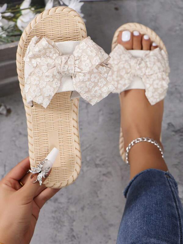 Women's Fashion Bow Decor Cloth Slippers, Comfortable Anti-Slip