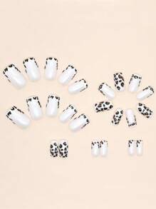 24 Stück Aurora Französisch Leoparden Muster mittellanges Europäisch und Amerikanisch Stil Aufsteck-Kunstnägel, süß und cool für Mädchen, geeignet für den täglichen Gebrauch von Frauen, Nagelbedarf - Verschiedenfarbig - Übersicht 2