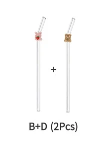 1 件/2 件/5 件/1 套/2 套可爱卡通兔子/熊玻璃吸管,适用于水杯,透明可重复使用的弯曲玻璃吸管,适用于冰沙、奶茶、果汁、鸡尾酒、冷饮、派对用品,彩色可爱卡通设计形状弯曲玻璃吸管可重复使用的学校/夏季用品,适用于毕业季、父亲节礼物。 - 款式1 - 查看 14