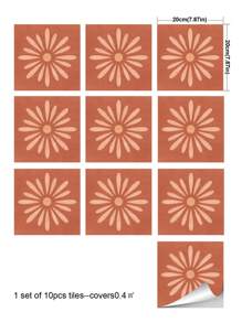 7.87英寸 x 7.87英寸 自粘地板砖，10片装自粘DIY乙烯基地板，可移除防水瓷砖贴纸，适用于浴室、厨房、楼梯（菊花色）