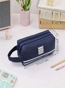 1 个铅笔袋，多功能收纳袋，双层布袋，简约大容量双拉链手提包，便携式拉链文具袋